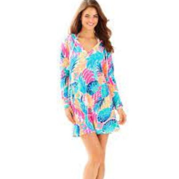 Lilly Pulitzer Other - Lilly Pulitzer Rylie UPF 50+ Goombay Smashed Pineapple Hooded Cover Up Dress XL